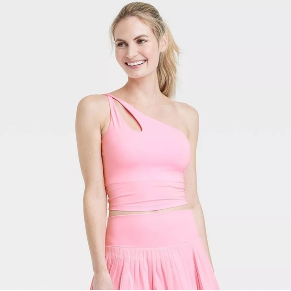 All in Motion Asymmetrical Crop Padded Sports Bra Pink Size M - Picture 1 of 8